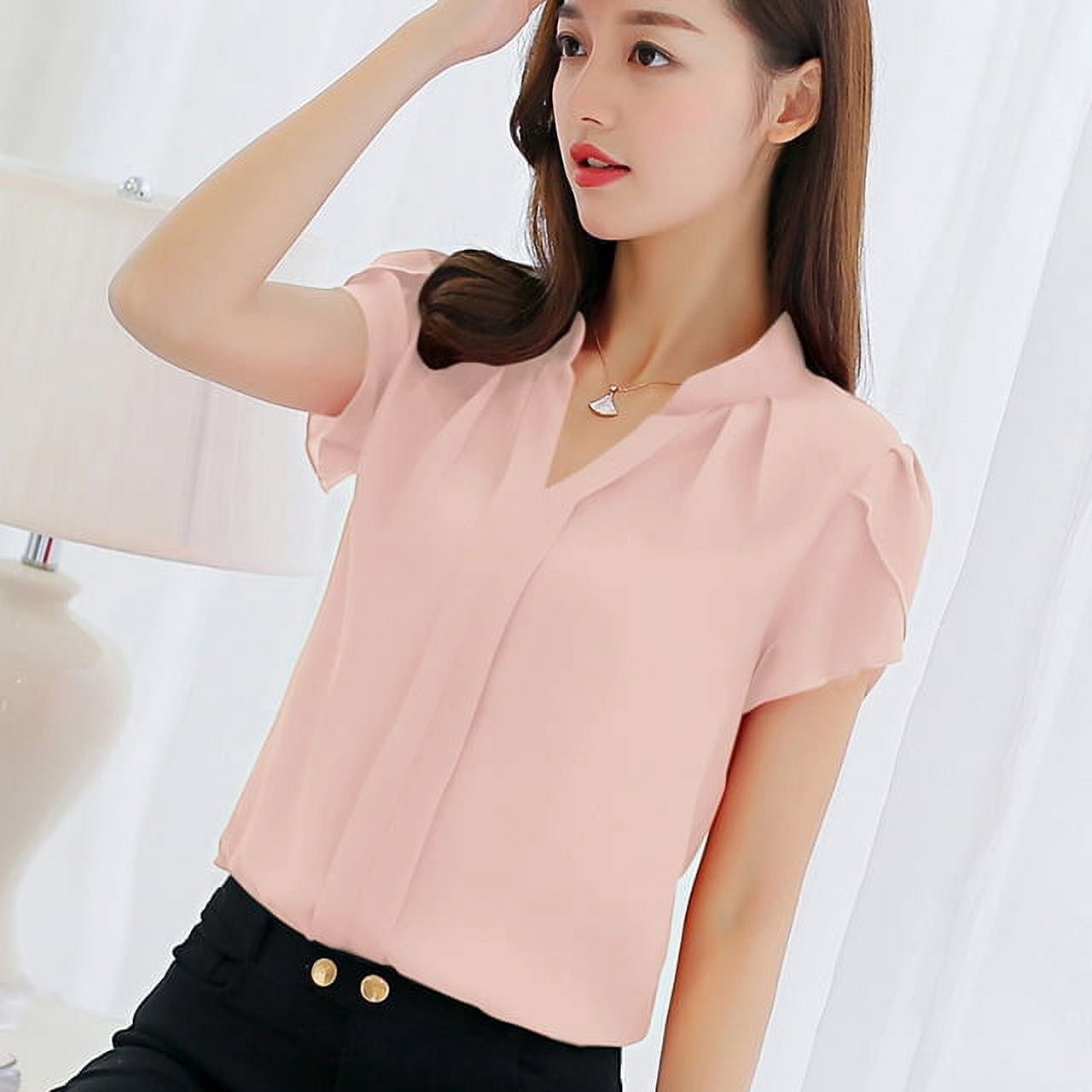 Tops And Blouses Women Summer Shirts Chiffon Blusas Femininas OL Short White Blouse Ladies Clothes Mujer De Moda 2024