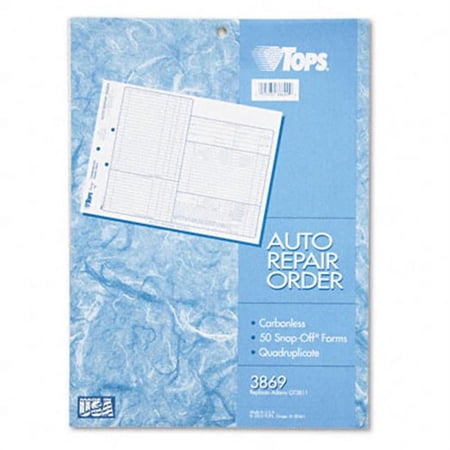 Tops Auto Repair Order 8-1/2 x 11 Carbonless 4-Part 50 Loose Form Sets Pack