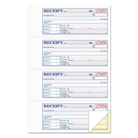 Tops Business Forms Money and Rent Receipt Books, 2-3/4 x 7 1/8, Two-Part Carbonless, 400 Sets/Book