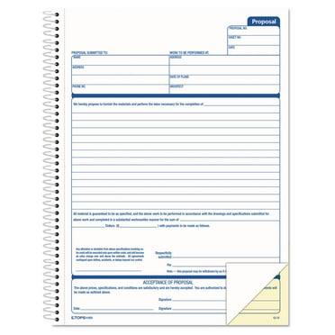 Tops Business Forms Spiralbound Proposal Form Book, 8 1/2 X 11, Two-part Carbonless, 50 Sets/book
