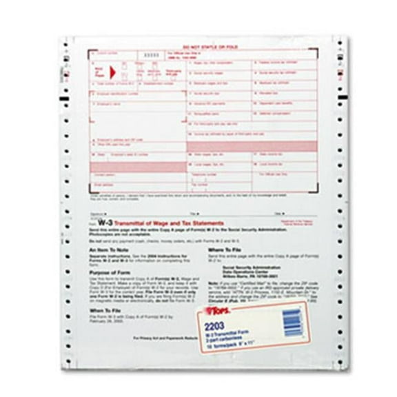 Tops Continuous W-3 Transmittal of Wage Form