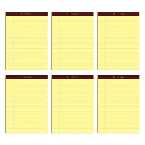 Tops Docket Gold Premium Writing Pads, Legal Ruled, 8.5in x 11.75in, Canary, 50 Pages, 6 Count