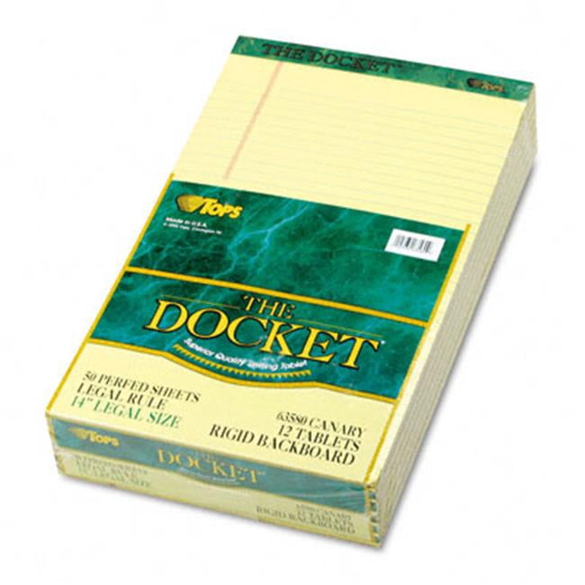 Tops  Docket Ruled Perforated Pads - Canary - Legal Rule/Size 8 1/2in. x 14in.