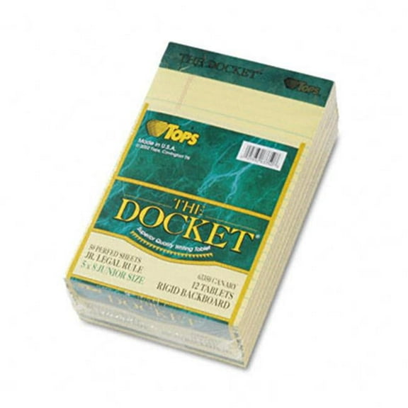 Tops  Docket Ruled Perforated Pads Jr. Legal Ruling 5x8 Canary 12 50-Sheet Pads/pk - Canary - 5in.x8in.