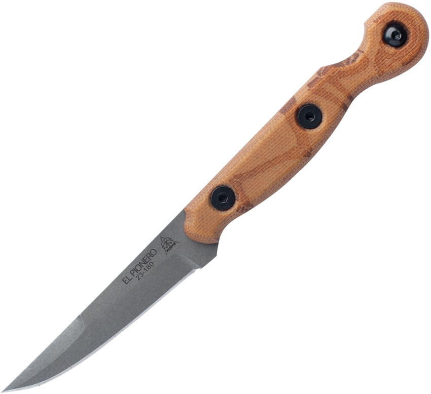 TOPS Knives El Pionero Fixed Blade Knife, 7.63in Overall, 3.38in Tumbled Finish