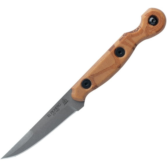 TOPS Knives El Pionero Fixed Blade Knife, 7.63in Overall, 3.38in Tumbled Finish