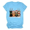 thumbnail image 1 of Tops For Women Christmas Trendy Cute Cartoon Cat Print Short Sleeve Crewneck Summer Casual Festive Tees Tops, 1 of 3