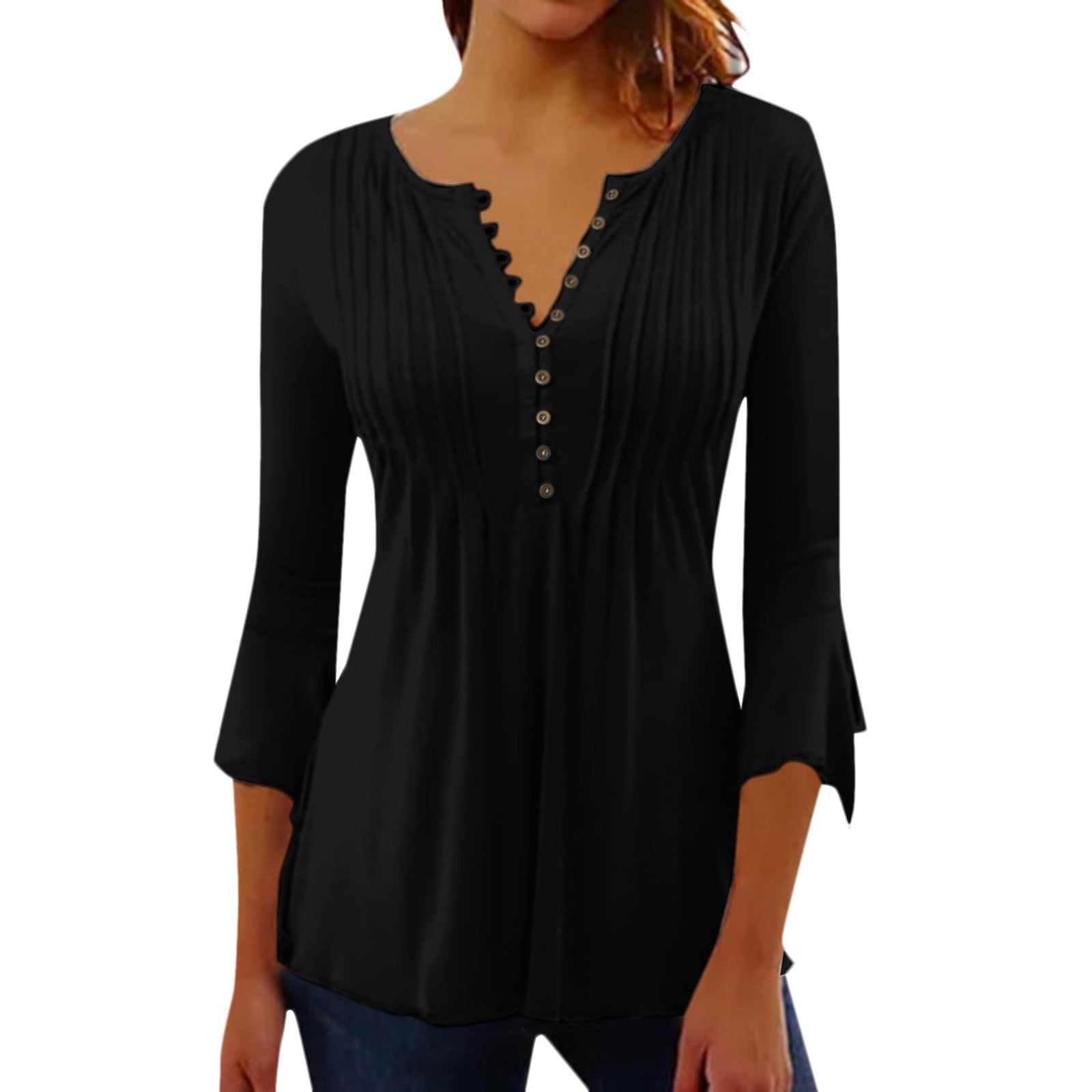 Tops For Women Going Out Slim Non Restrictive Comfortable Button Pleat