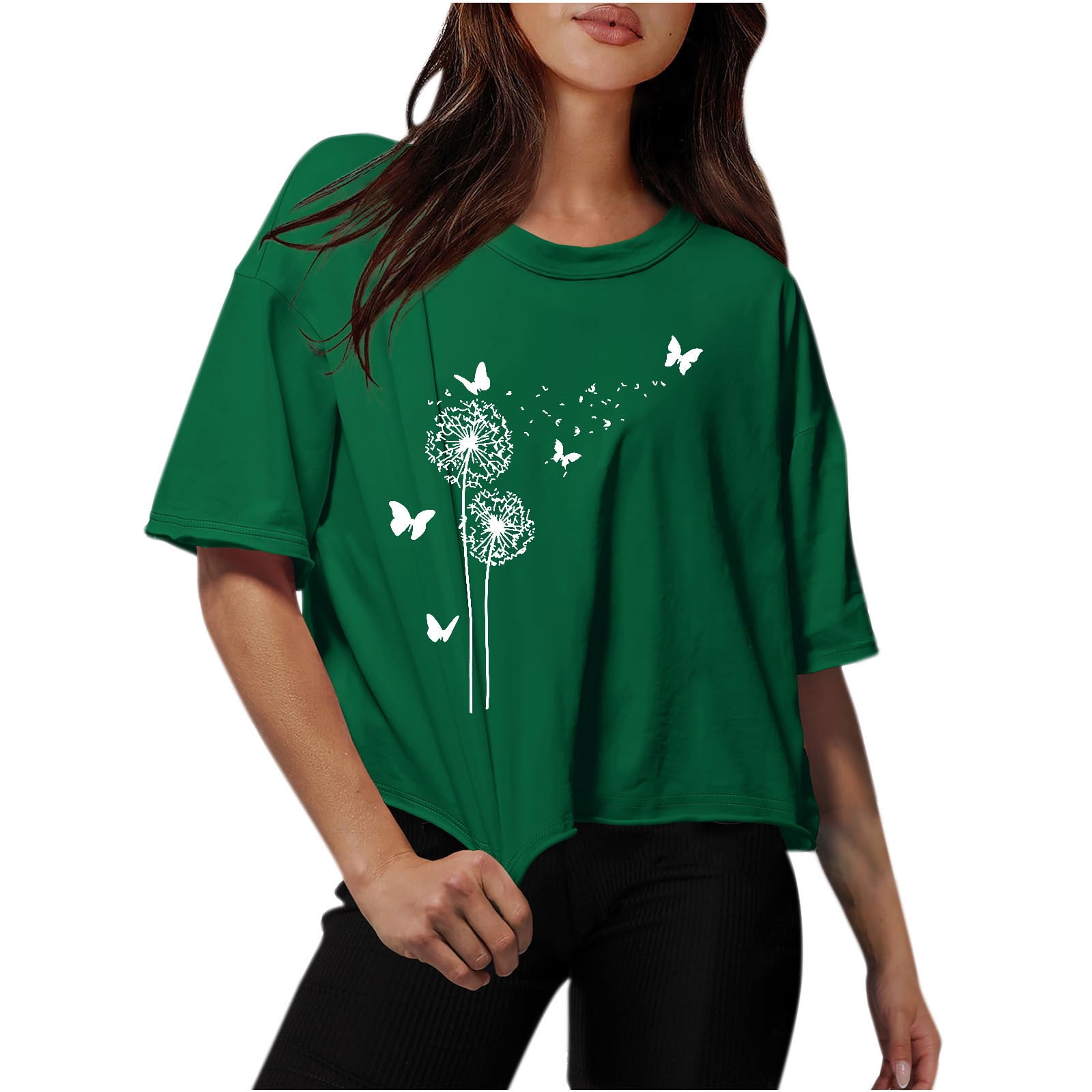 Tops For Women Summer Shirts For Women Women Drop Shoulder Round Neck