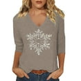 thumbnail image 1 of Tops For Women T-Shirts 3/4 Sleeve V Neck Snowflake Print Tunic Blouse Trendy Outfits, 1 of 4