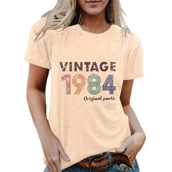 Tops For Women T-Shirts 40th Birthday 1984 Letter Print Retro Party Short Sleeve 2025 Fall Clothes