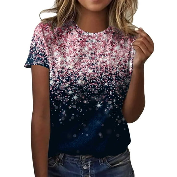 Tops For Women T-Shirts Fashion Casual Loose Printed Round Neck Short Sleeve Clothing Light Pink M