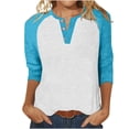 thumbnail image 1 of Tops For Women T-Shirts Patchwork 3/4 Sleeve Half Button V Neck Plus Size Clothes, 1 of 6