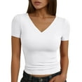 thumbnail image 1 of Tops For Women T-Shirts Solid Short Sleeve V Neck Going Out Cropped Plus Size Outfits, 1 of 5