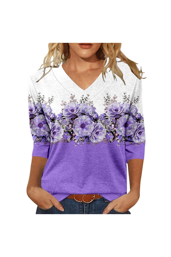 Tops For Women Tops Summer Shirts Casual 2025 V-Neck 3/4 Sleeve Women Sweatshirt