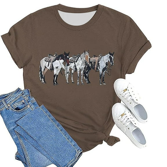 Tops For Women Trendy Casual Printed Short Sleeved Crew Neck T Shirt Top Shirts For Women