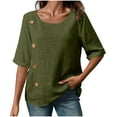 thumbnail image 1 of Tops For Women Trendy Sevevn Women's Summer Imitation Cotton And Linen Round Neck Button Short Sleeved Shirt, 1 of 7