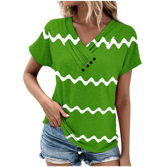 Tops For Women Trendy Sevevn Women's V-Neck Printed Button-up Short Sleeve Top Shirt T-Shirt Top Shirt