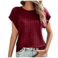 thumbnail image 1 of Tops For Women Trendy Summer Casual Cap Short Sleeve Basic Textured Solid Color Round Neck T Shirts Blouse, 1 of 2