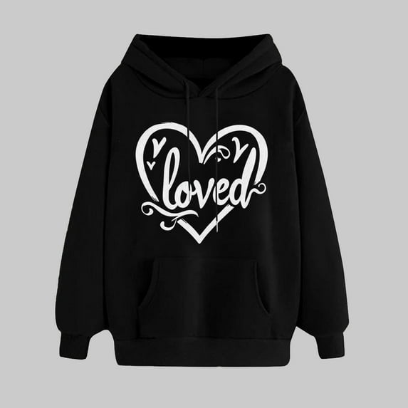 Tops For Women Trendy Summer Ndbuld Women's Print Winter Hoodie Pullover Tops Long Sleeved Comfortable Sweatshirt Rollbacks,Black,M