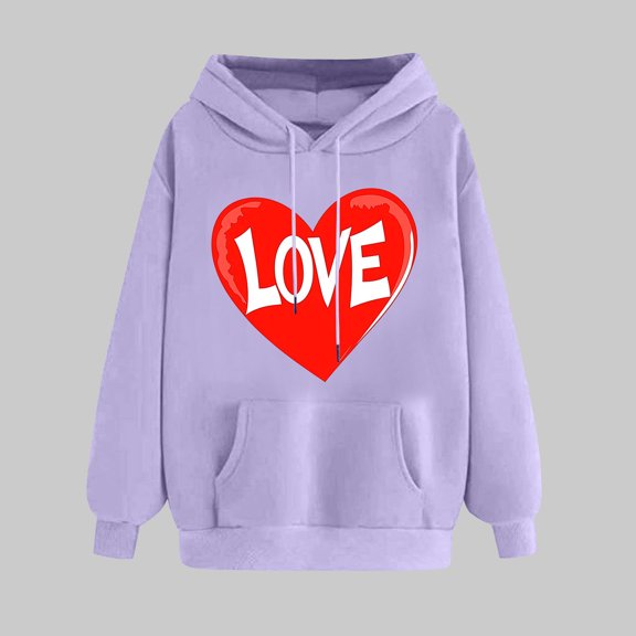Tops For Women Trendy Summer Ndbuld Women's Print Winter Hoodie Pullover Tops Long Sleeved Comfortable Sweatshirt Rollbacks,Purple,2XL