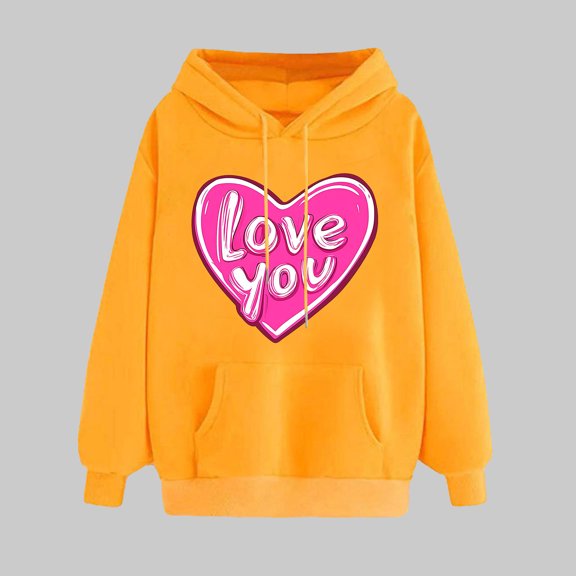 Tops For Women Trendy Summer Ndbuld Women's Print Winter Hoodie Pullover Tops Long Sleeved Comfortable Sweatshirt Rollbacks,Yellow,L
