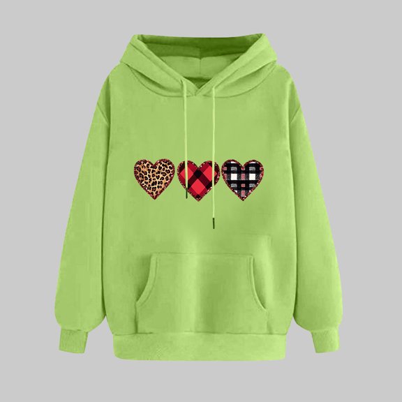 Tops For Women Trendy Summer Ndbuld Women's Print Winter Hoodie Pullover Tops Long Sleeved Comfortable Sweatshirt Up to 35% off,Green,2XL