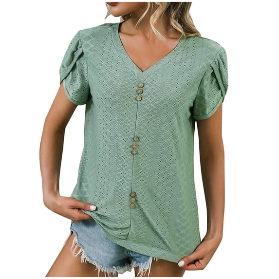 Tops For Women Trendy Women's Fashion Casual Spring And Summer Short Sleeve V-Neck Blouses &