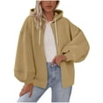 thumbnail image 1 of Tops For Women Zip Up Hooded Sweatshirts Solid Color Long Sleeve Casual Loose Lightweight Comfy Fall Oversized Jacket (L, Khaki), 1 of 5