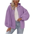 thumbnail image 1 of Tops For Women Zip Up Hooded Sweatshirts Solid Color Long Sleeve Casual Loose Lightweight Comfy Fall Oversized Jacket (L, Purple), 1 of 5