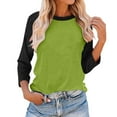 thumbnail image 1 of Tops for Lady Trendy Raglan T-Shirt 3/4 Sleeve Womens Athletic Baseball Color Block Basic Tee, Loose Fitting Crewneck Pullover Blouse for Teens Green 3XL, 1 of 3