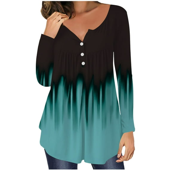 Tops Long Sleeve Clearance Clearance Clothes Women Casual Pullover Round Neck Long Sleeve Buttons Sweatshirt