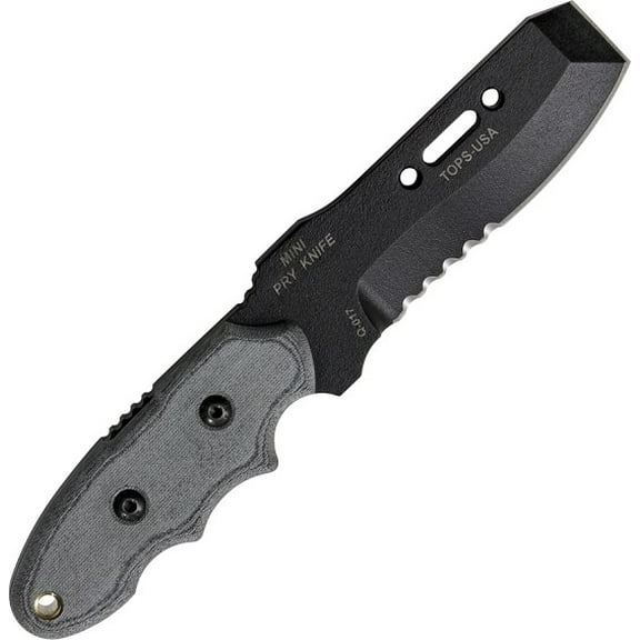 Tops MPK01 Mini Pry Fixed Blade Knife Black Combo /Linen Micarta + Sheath