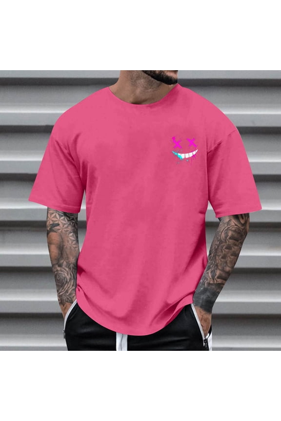 Tops for Men under $5 Men's 3D Print Graphic Tops Crewneck Short Sleeve Pullover Tees Drop Shoulder Streetwear T Shirts Classic Casual Shirt Tee Red S