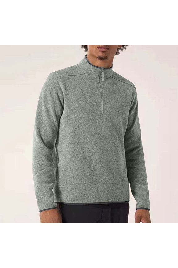 Tops for Men Fall Long Sleeve Standing Collar Casual Solid Color Running Fitness High Elastic Zipper Pocket Exercise Warm Top,Plus Size Tops for Men Gray XXXXL