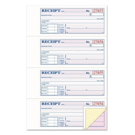 Tops Money/Rent Receipt Forms Book, 2-3/4" x 7 1/8", Three-Part Carbonless, 100 Sets per Book
