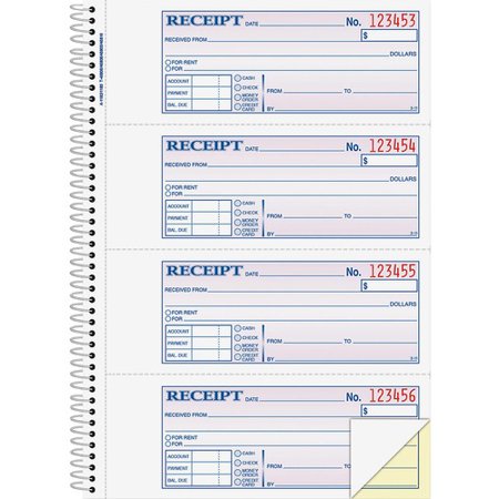 Adams Spiral 2-part Money/Rent Receipt Book, Spiral Bound, 2.75" x 7.62" Form Size, White, Canary, Assorted Sheet(s) (SC1182) | 2-Pack (2 Total)