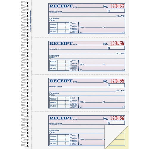 Adams Spiral 2-part Money/Rent Receipt Book, Spiral Bound, 2.75" x 7.62" Form Size, White, Canary, Assorted Sheet(s) (SC1182) | 2-Pack (2 Total)