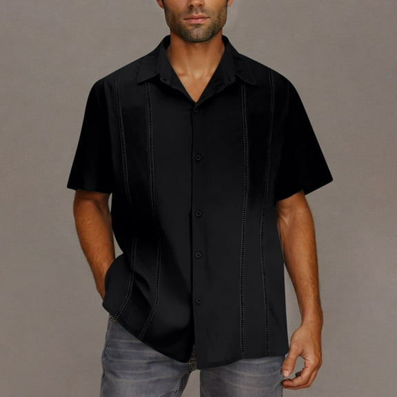 Tops On Sale JXMVOJ Men's Short Sleeve Shirt, Button-Down Casual Polo, Solid Color Beach Shirt, Lightweight Summer Top, Fashionable Collared Shirt