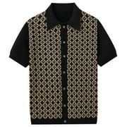 Tops On Sale JXMVOJ Men's Summer Print Cool Silk Short Sleeve Knit Polo, Button-Down Cardigan, Stylish Collared Shirt, Lightweight and Breathable Top