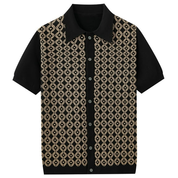 Tops On Sale JXMVOJ Men's Summer Print Cool Silk Short Sleeve Knit Polo, Button-Down Cardigan, Stylish Collared Shirt, Lightweight and Breathable Top