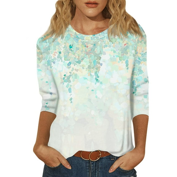 Tops Oversize Christmas Gown for Women Trendy 3/4 Sleeve Slim Fits T-Shirts Women