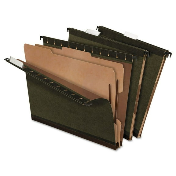 Pendaflex 59254 2 in. Expansion 2 Dividers 4 Fasteners SureHook Reinforced Hanging Divider Folders - Letter Size/Green Exterior (10/Box)