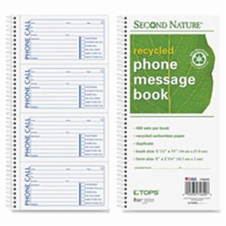 Tops Phone Message Book- Duplicate- Spiral- 11 in. x 5.5 in.- 400 Sets