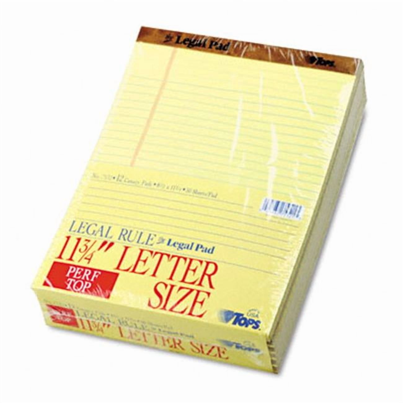Tops  Punched Perforated Pads  Legal Rule  Letter  Canary  12 50-Sheet Pads Pack