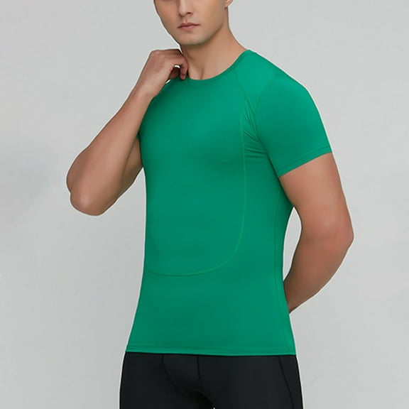 Tops On Sale JXMVOJ Men's Stylish Casual Solid Color Stretch Quick-Dry Short Sleeve Compression Shirt, Base Layer Running Gym Sports Top, Fitness Workout Wear