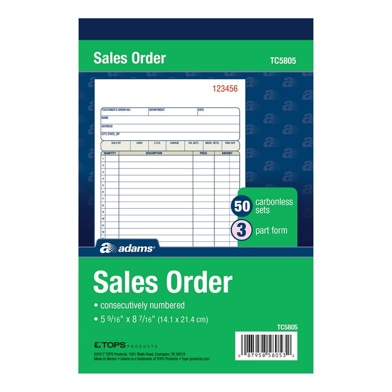 TOPS Sales/Order Book, Three-Part Carbonless, 7.95 x 5.56, 50 Forms Total TOPS Sales/Order Book, Three-Part Carbonless, 7.95 x 5.56, 50 Forms Total