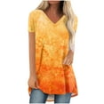 thumbnail image 1 of Tops ! Shirts for Women, Women's Gradient Printed Blouse V-Neck Short Sleeve Loose T-Shirt Tops Oversized T-Shirt Casual Tops Loose Fit Orange XXL, 1 of 5