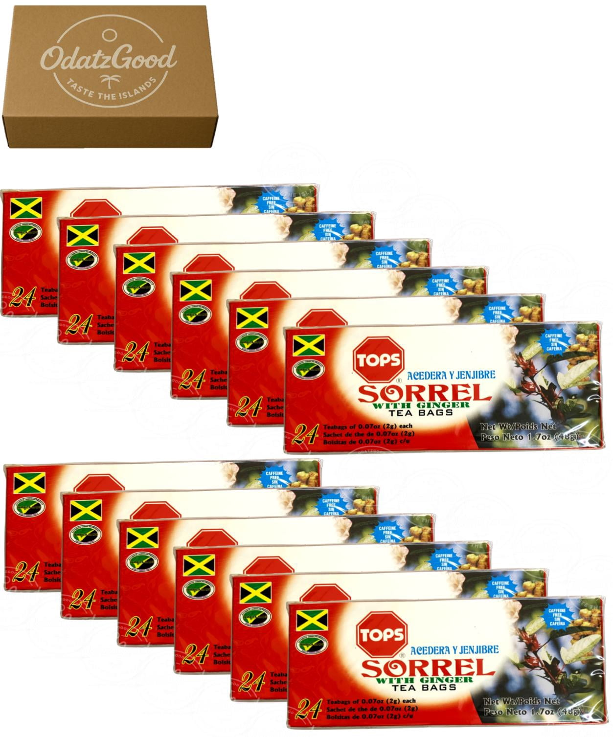Tops Sorrel w/ Ginger Tea 1.7g (36g) 12-Pack – Product of Jamaica – Curated & Packaged by ODatzGood