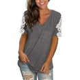 thumbnail image 1 of Tops & T-Shirts for Women, Casual Elegant Lace Short Sleeve V Neck Tops Loose Soft Solid Color Ladies Work Longline Tunic Blouses Summer Boho Going Out Tops Tshirt S-XXL, 1 of 4
